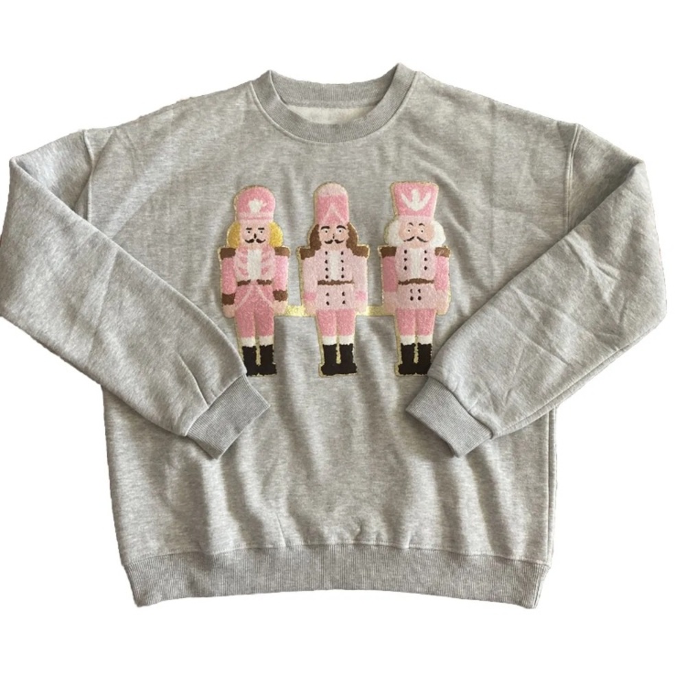 SOLD Judith March nutcracker pullover sweatshirt  gray pink gold size small NWOT
